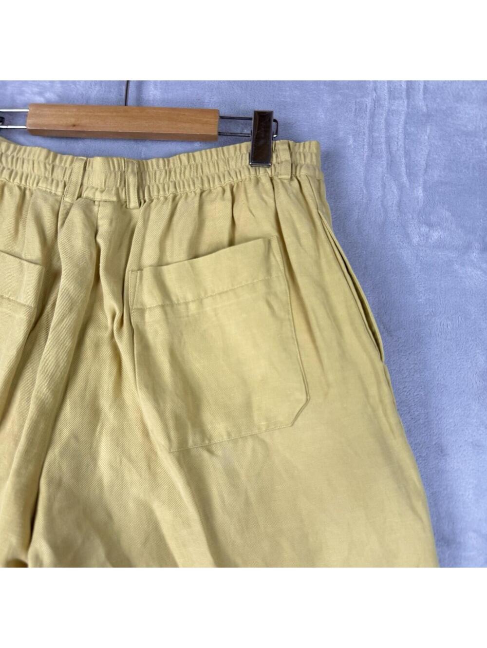 Bugatchi Uomo Linen Silk Shorts Yellow Drawstring Elastic Waist Mens L Preppy - Picture 8 of 9